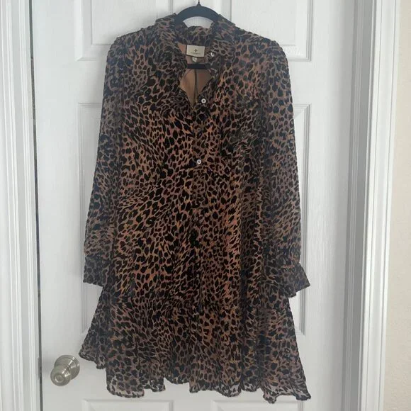 Tuckernuck Callahan Velvet Burnout Leopard Print Shirt Dress Size L NWT - Picture 4 of 7